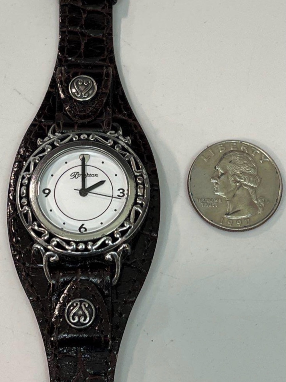 Brighton Avila watch with a dark brown croc-embossed leather band Running 2579